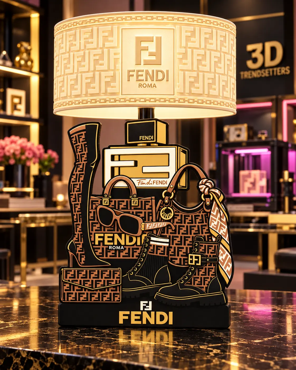 Brown Monogram Lamp, a made-to-order 3D-printed decorative lamp